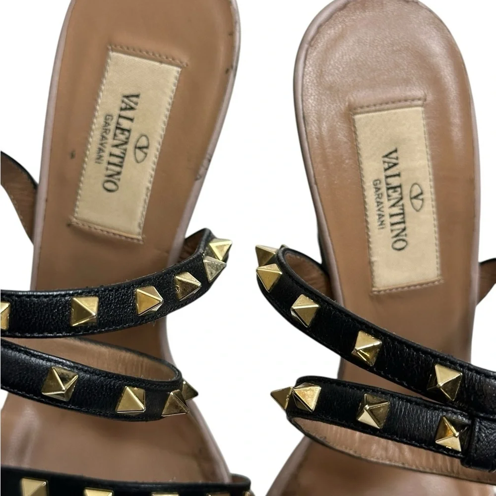 Valentino Black Studded Women's Sandals, pre-owned, used gently, size 36